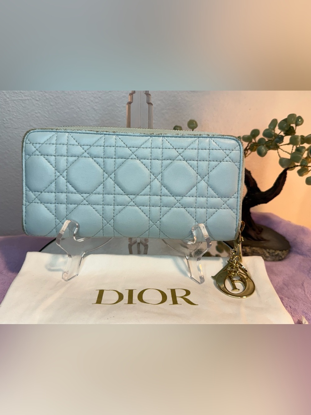 Authentic Lady Dior Voyageur Long Wallet – Cloud Blue Cannage Lambskin zipper